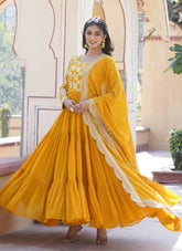 Delightful Wedding Wear Long Gown in Yellow Colour
